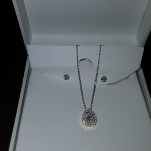 Silver plated necklace and studs